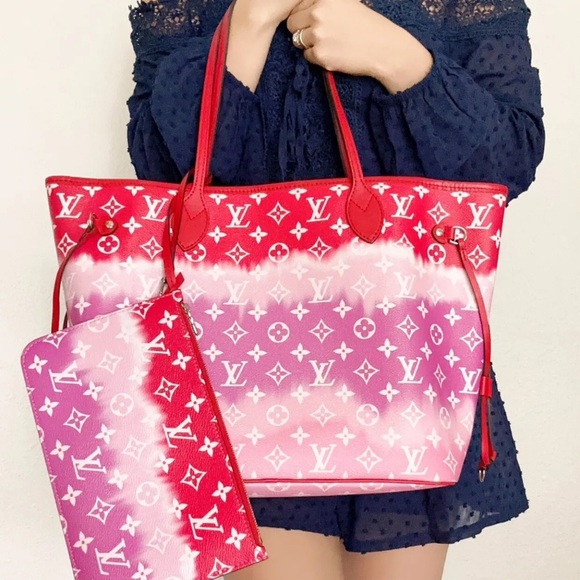 Louis Vuitton Escale Neverfull MM M45127 Rouge Red Pink Watercolor Monogram Tote - Picture 2 of 13